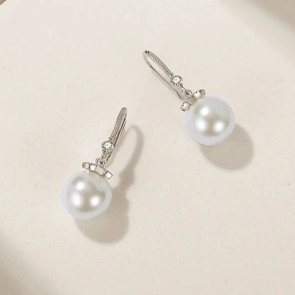 925 Sterling silver Pretty crystal pearl earrings for women fashion designer